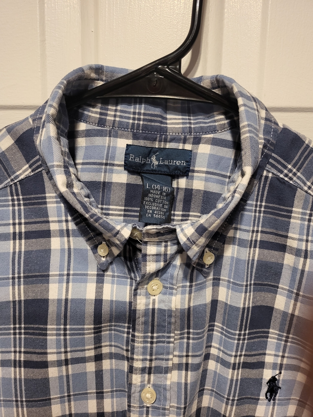 Ralph Lauren Blue & White Plaid Button-Down Shirt - Kids